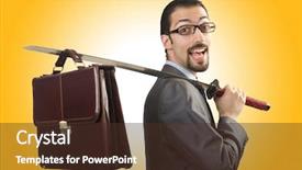  Presentation with purple floral sword - Cool new presentation theme with leadership portfolio - businessman with sword on white backdrop and a  colored foreground