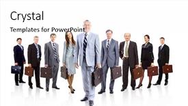  Presentation with leader - Audience pleasing PPT layouts consisting of leadership portfolio - group of businesspeople their leader backdrop and a white colored foreground