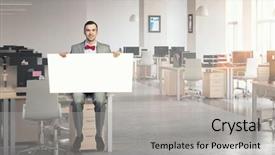  Presentation with empty - Amazing theme having leadership portfolio - man with empty banner mixed backdrop and a  colored foreground