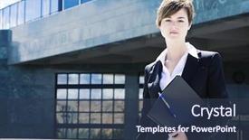  Presentation with urban - Theme consisting of leadership portfolio - smiling businesswoman against urban background background and a tawny brown colored foreground