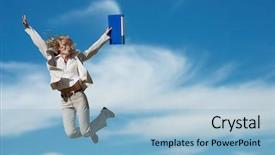  Presentation with successful - Slides consisting of leadership portfolio - successful business woman holding document background and a light blue colored foreground