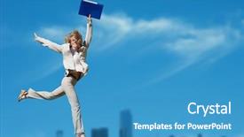  Presentation with successful - Beautiful presentation theme featuring leadership portfolio - successful business woman holding document backdrop and a teal colored foreground