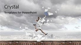  Presentation with kids jumping and lifting hand - Beautiful presentation design featuring leadership portfolio - young happy businesswoman with folder backdrop and a light gray colored foreground