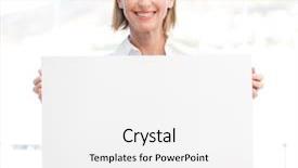  Presentation with business card - PPT theme featuring leadership posters - business woman handing a blank background and a white colored foreground