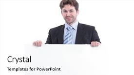  Presentation with poster - Slide deck with leadership posters - businessman holding a blank poster background and a sky blue colored foreground