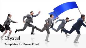 Presentation with running - Colorful PPT theme enhanced with leadership posters - businessman with blank banner running backdrop and a white colored foreground