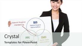  Presentation with search engine - Audience pleasing PPT theme consisting of leadership posters - businesswoman holding a poster showing backdrop and a sky blue colored foreground