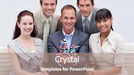  Presentation with molecules - Presentation design having leadership research - multi-ethnic business team holding molecules background and a  colored foreground