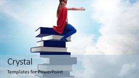  Presentation with school leadership - Audience pleasing slide set consisting of leadership school children - superhero little girl in education backdrop and a light blue colored foreground