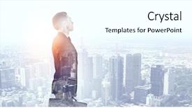  Presentation with city - Cool new slides with leadership search - businessman against modern city background backdrop and a white colored foreground