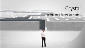  Presentation with corporate labyrinth - Beautiful slide deck featuring leadership search - businessman getting ready to enter backdrop and a white colored foreground