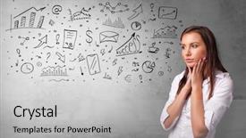  Presentation with thinking - Slide deck with leadership search - casual person thinking with drawn background and a light gray colored foreground