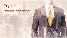  Presentation with cityscape - PPT theme with leadership search - handsome business man with overlay background and a lemonade colored foreground