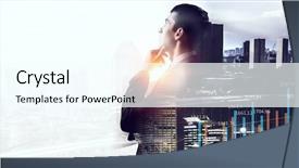  Presentation with thinking - Beautiful theme featuring leadership search - he is thinking ahead mixed backdrop and a cool aqua colored foreground