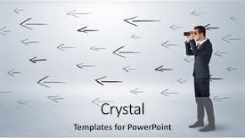  Presentation with arrows - Theme enhanced with leadership search - young businessman standing and looking background and a sky blue colored foreground