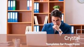  Presentation with office - Cool new PPT layouts with leadership search - young handsome businessman working backdrop and a coral colored foreground