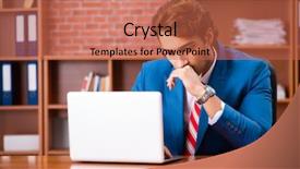  Presentation with search - Audience pleasing slides consisting of leadership search - young handsome employee sitting backdrop and a coral colored foreground