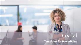  Presentation with developer - Beautiful PPT layouts featuring company owner - portrait of successful female software backdrop and a gray colored foreground