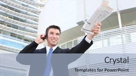  Presentation with office newspaper - Beautiful presentation featuring mobile phone holding newspaper backdrop and a light blue colored foreground