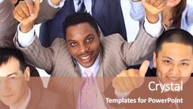  Presentation with leadership team - Amazing slide set having leadership success - business man and his team backdrop and a  colored foreground