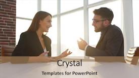  Presentation with business success - Beautiful presentation design featuring leadership success - business people in modern office backdrop and a coral colored foreground