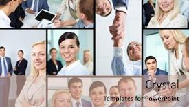  Presentation with young business people - Slide deck featuring leadership success - collage of young business people background and a  colored foreground