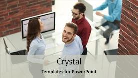  Presentation with young business people - Audience pleasing slide deck consisting of leadership success - creative business people listening backdrop and a  colored foreground