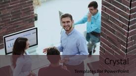  Presentation with young business people - Theme enhanced with leadership success - creative business people listening background and a  colored foreground