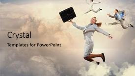  Presentation with high performance teams - Beautiful theme featuring leadership success - image of businesspeople jumping high backdrop and a  colored foreground