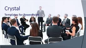  Presentation with business summit - Slide deck featuring leadership summit - coach leads the session background and a sky blue colored foreground