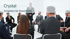  Presentation with business summit - Slide set with leadership summit - coach leads the session background and a sky blue colored foreground