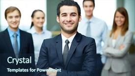  Presentation with friendly - Colorful PPT layouts enhanced with leadership teamwork - group of friendly businesspeople backdrop and a navy blue colored foreground