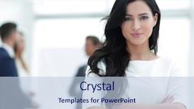  Presentation with executive - Beautiful slides featuring leadership teamwork success - closeup executive woman backdrop and a light blue colored foreground