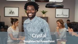  Presentation with african american leadership - Slide deck enhanced with leadership teamwork success - portrait of happy african businessman background and a gray colored foreground