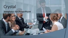  Presentation with cooperative cooperation at new project - Colorful PPT layouts enhanced with technology leadership - business team discussing new project backdrop and a light blue colored foreground