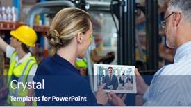  Presentation with video conferencing - Cool new slides with digital composite of business people backdrop and a ocean colored foreground