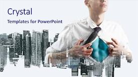  Presentation with hero business - PPT layouts with leadership teens - business superhero double exposure concept background and a sky blue colored foreground