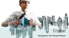  Presentation with hero business - Slide deck consisting of leadership teens - business superhero double exposure concept background and a light blue colored foreground