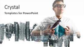  Presentation with hero business - Amazing slides having leadership teens - business superhero double exposure concept backdrop and a white colored foreground