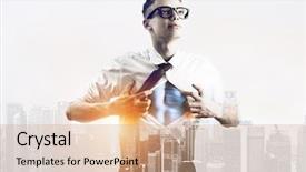  Presentation with hero business - Theme with leadership teens - business superhero double exposure concept background and a coral colored foreground