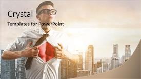  Presentation with hero business - Audience pleasing theme consisting of leadership teens - business superhero young businessman showing backdrop and a lemonade colored foreground