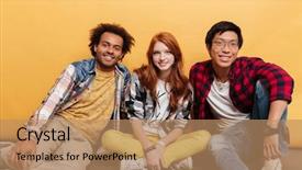  Presentation with big group people - Presentation theme consisting of leadership teens - group of happy young people background and a coral colored foreground