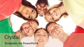  Presentation with together - PPT layouts featuring leadership teens - large group of smiling friends background and a coral colored foreground