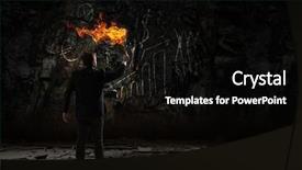  Presentation with solution - Beautiful presentation theme featuring leadership torch - he is searching for solution backdrop and a  colored foreground