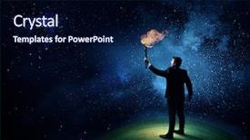  Presentation with solution - Cool new presentation design with leadership torch - he is searching for solution backdrop and a navy blue colored foreground