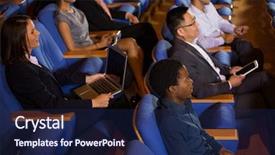  Presentation with listening - Slide set with leadership training - business executives listening to speech background and a  colored foreground