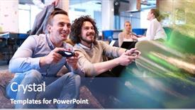  Presentation with hard work - Amazing slide deck having leadership video - work hard play hard office backdrop and a ocean colored foreground