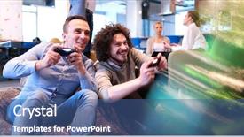  Presentation with hard work - Audience pleasing slide deck consisting of leadership video - work hard play hard office backdrop and a ocean colored foreground