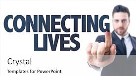  Presentation with connecting - PPT layouts having leadership video background - business man pointing the text background and a  colored foreground