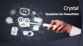  Presentation with remote - Colorful presentation theme enhanced with leadership video background - hand holding a remote control backdrop and a  colored foreground